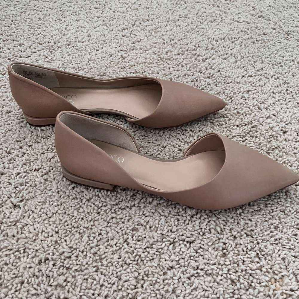 FRANCO SARTO Neiman Pointed Toe D'Orsay Leather Flats Beige Womens 8M Minimalist - Picture 2 of 7